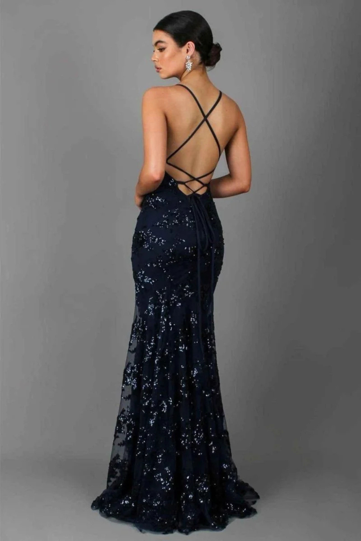 Womens Maxi Dress with V-Neck and Sequin Detail