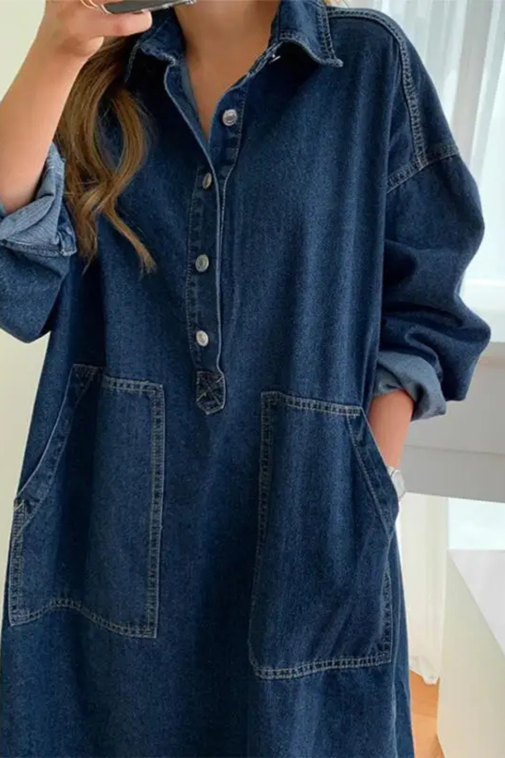 Siopie Women's Oversized Denim Maxi Dress with Pockets
