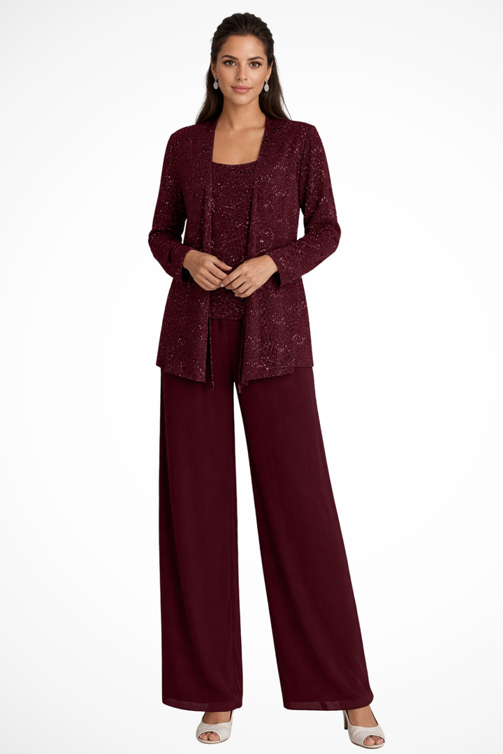 Womens Three-Piece Trouser Suit with Sequin Lace