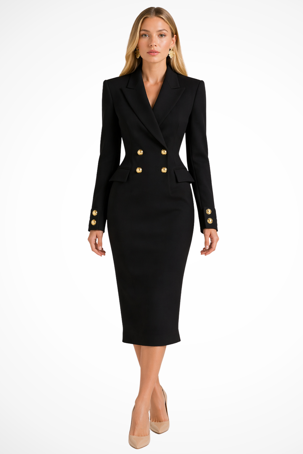 Siopie Women's Double Breasted Blazer Midi Dress in Black