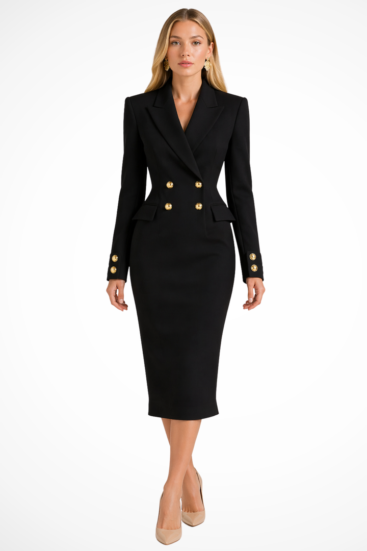 Siopie Women's Double Breasted Blazer Midi Dress in Black