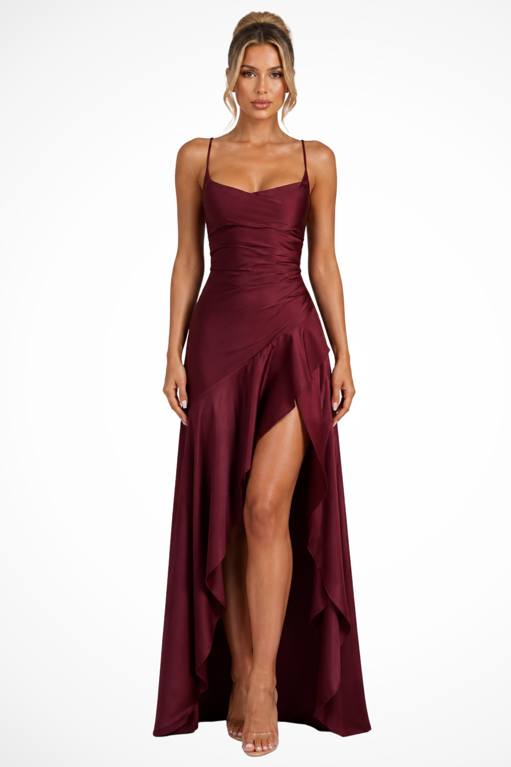 Womens Maxi Dress Satin Slip Cowl Neck