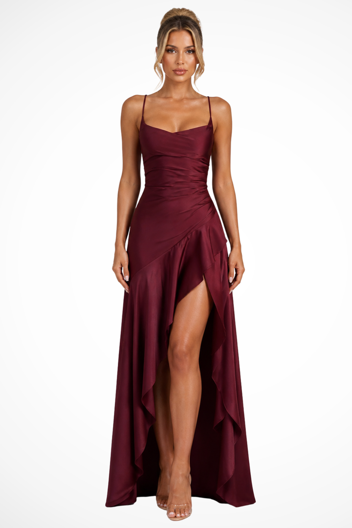 Womens Maxi Dress Satin Slip Cowl Neck