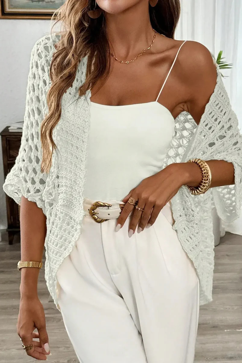 Siopie Women's Short Sleeve Crochet Cardigan