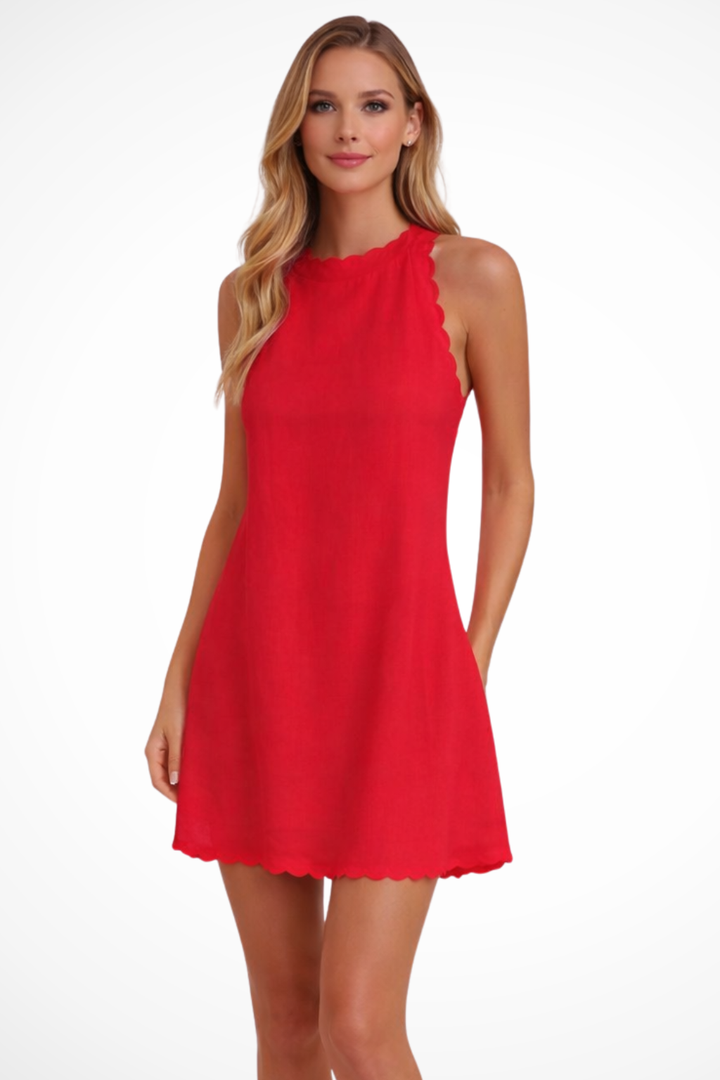 Siopie Women's Sleeveless Scallop Hem Mini Dress in Red