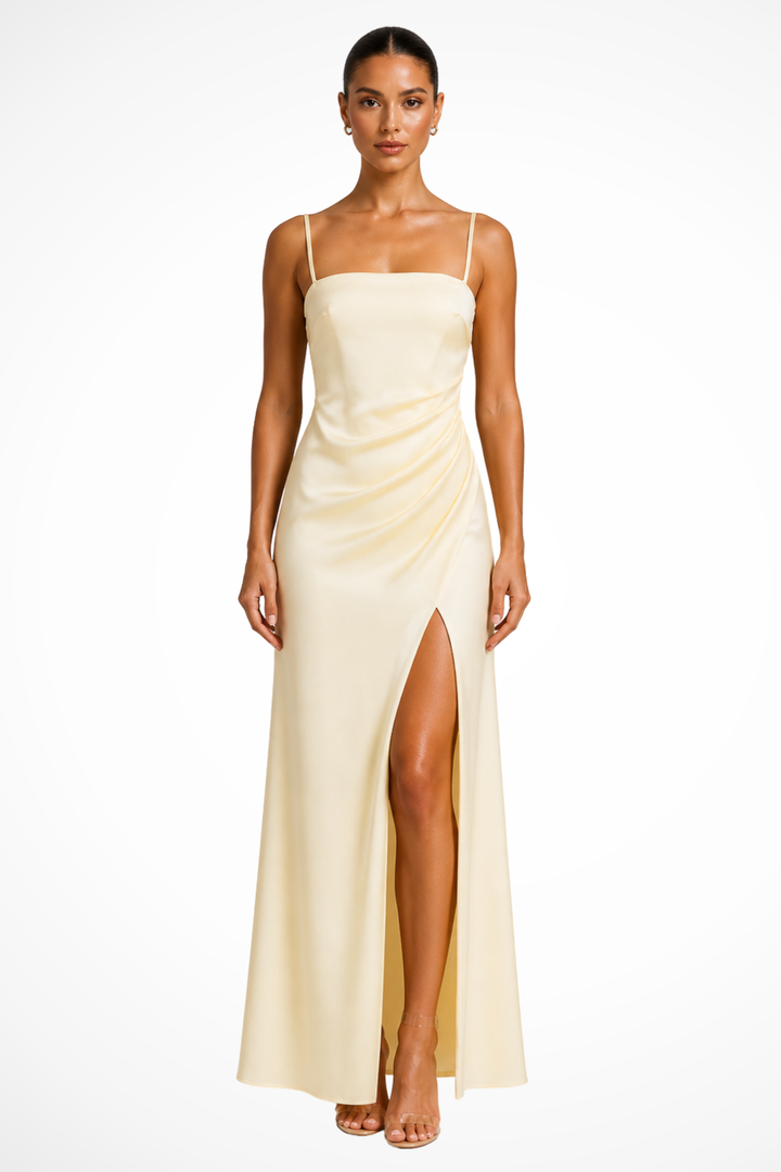 Womens Midi Dress Satin Square Neck - Clovrio