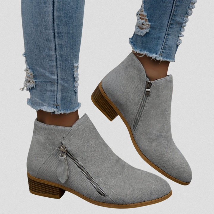 Women's Casual Zip Leather Ankle Boots with Comfort Fit