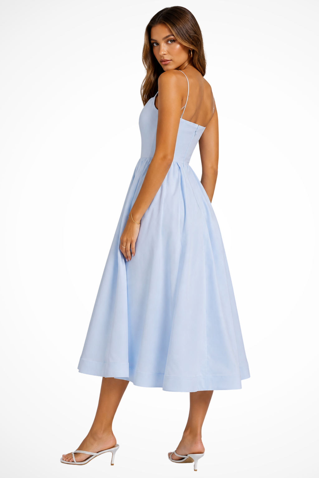 Women's Square Neck Flared Cami Midi Dress – Siopie