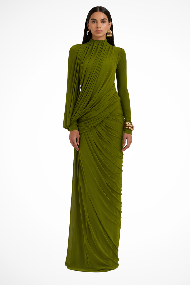 Siopie Women's Long Sleeve High Neck Maxi Dress in Green