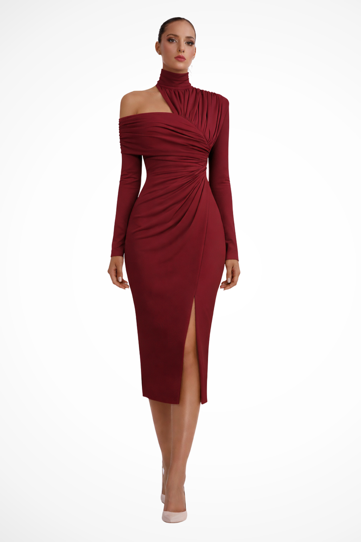 Womens Midi Dress Asymmetric One Shoulder