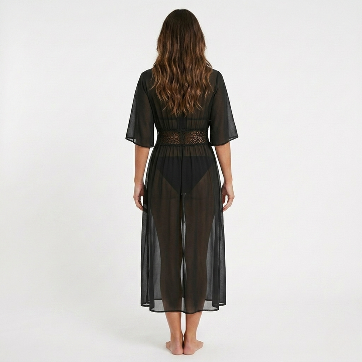 Womens Maxi Dress Cover-Up Breathable Weave Tie Waist