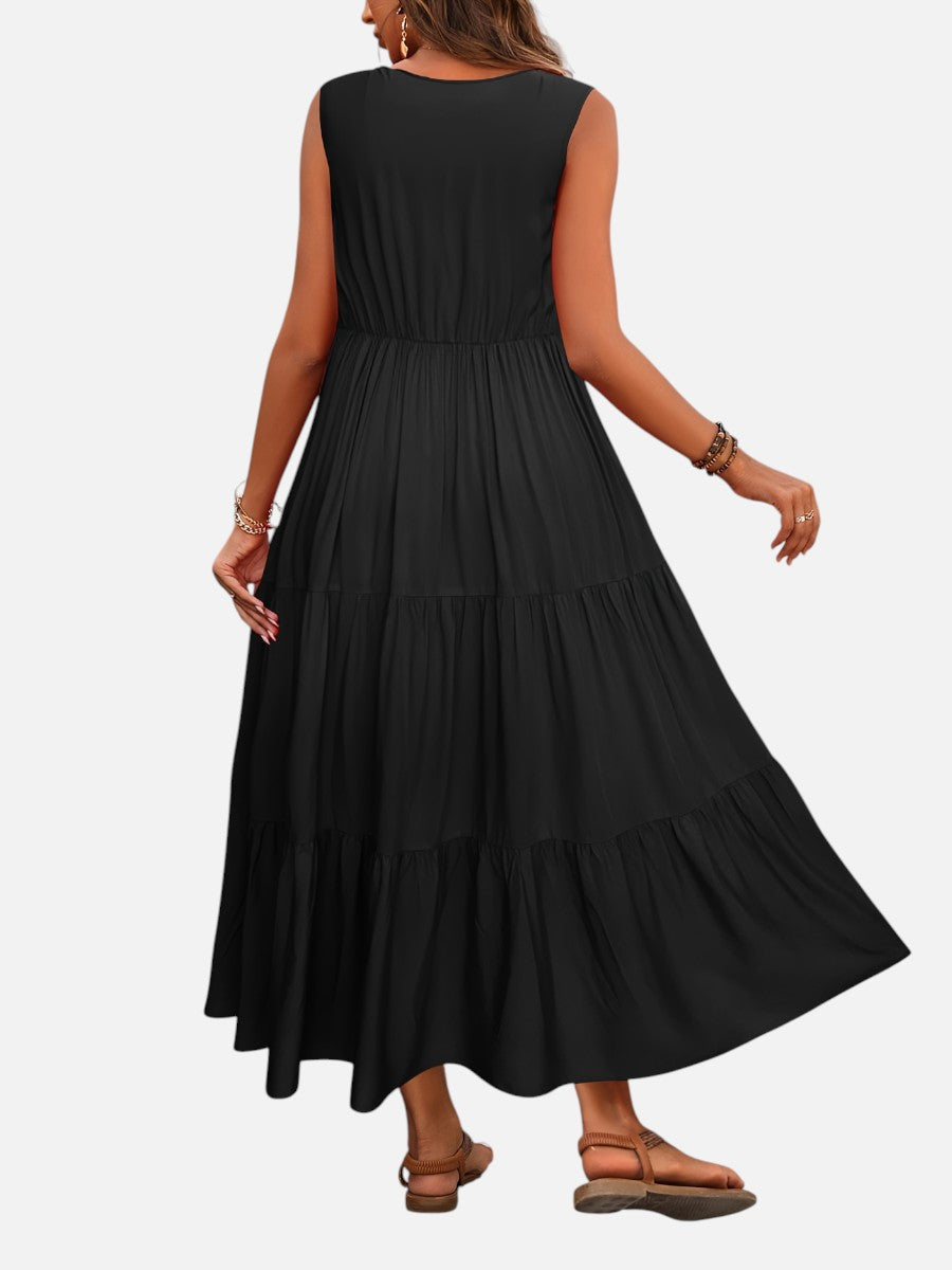 Women's Elegant V-Neck Tiered Maxi Dress