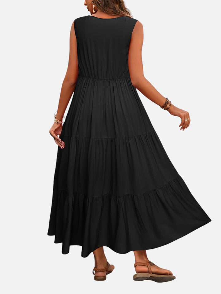 Women's Elegant V-Neck Tiered Maxi Dress