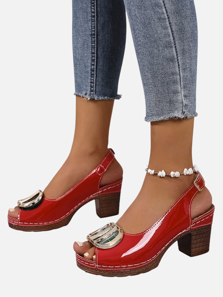Women's Stylish Glossy Leather Strap Heels