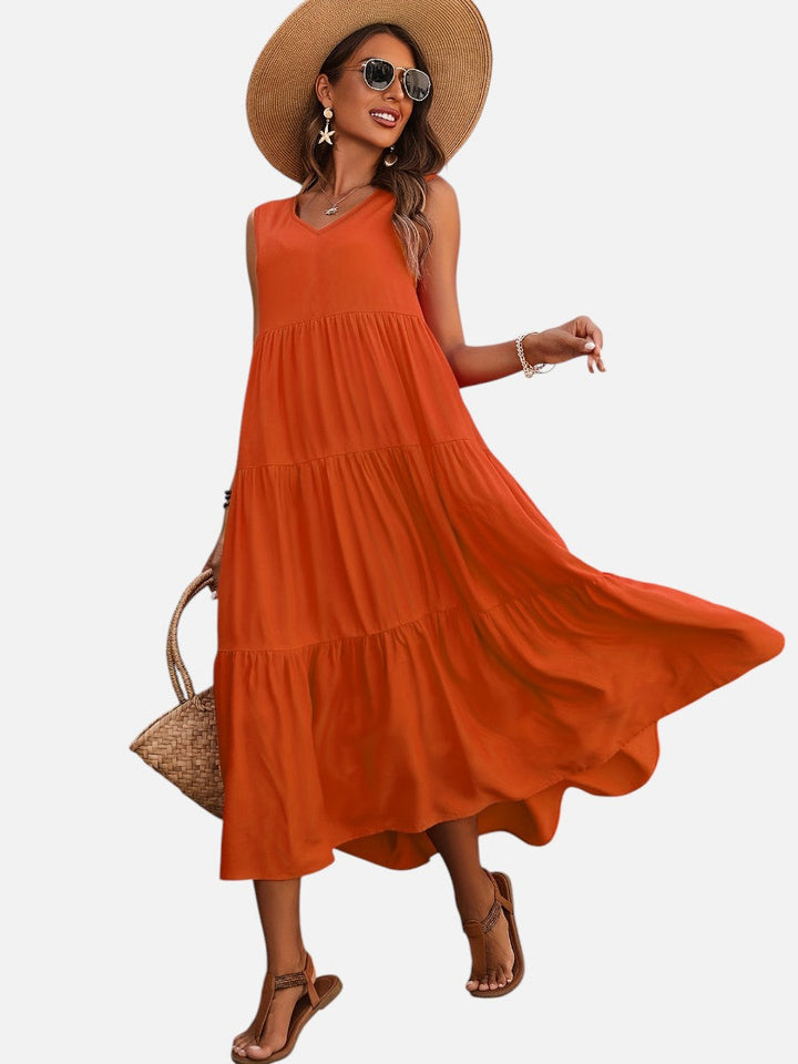 Women's Elegant V-Neck Tiered Maxi Dress