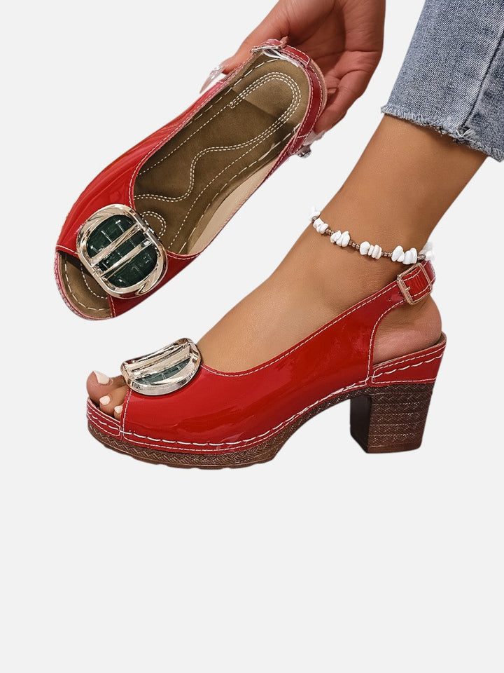 Women's Stylish Glossy Leather Strap Heels