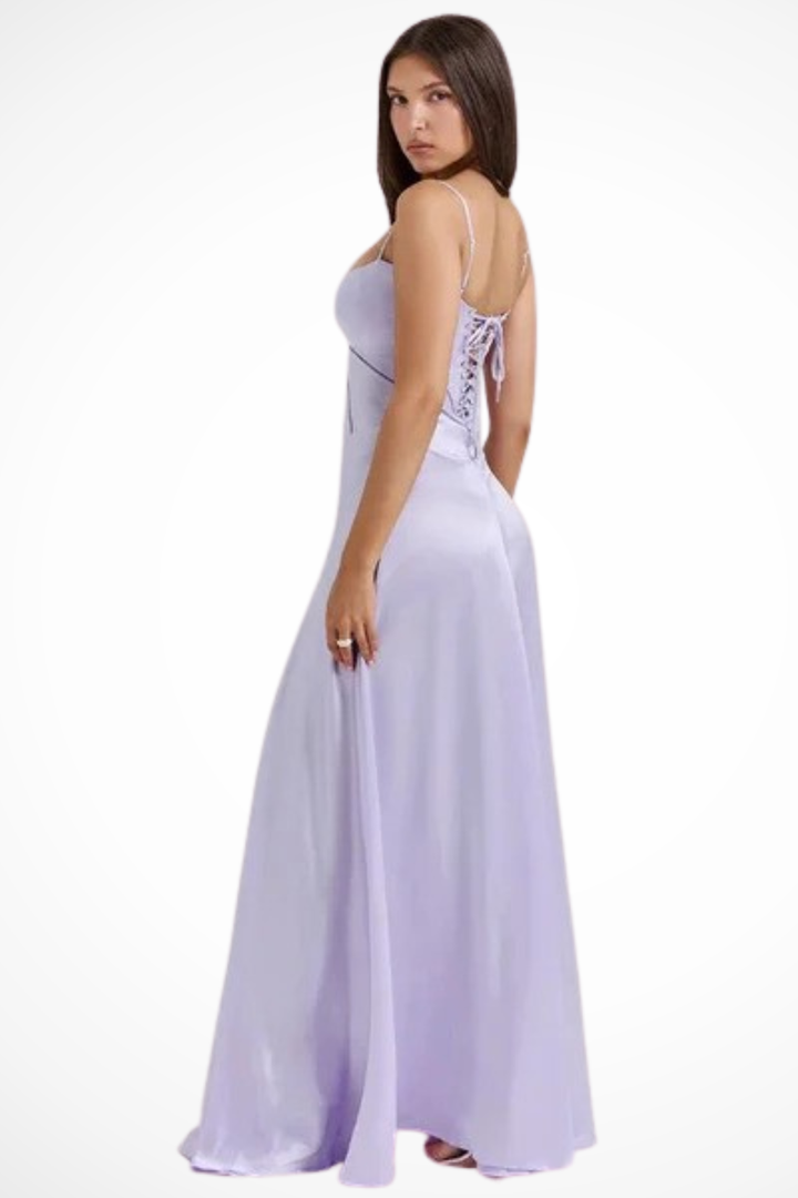 Womens Satin Corset Maxi Dress Fitted Style