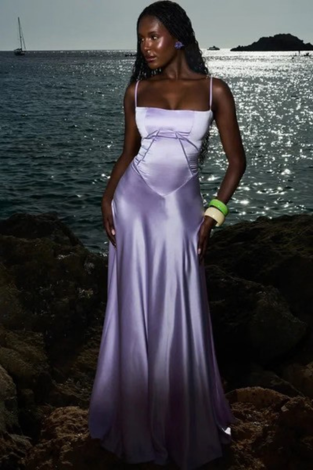 Womens Satin Corset Maxi Dress Fitted Style
