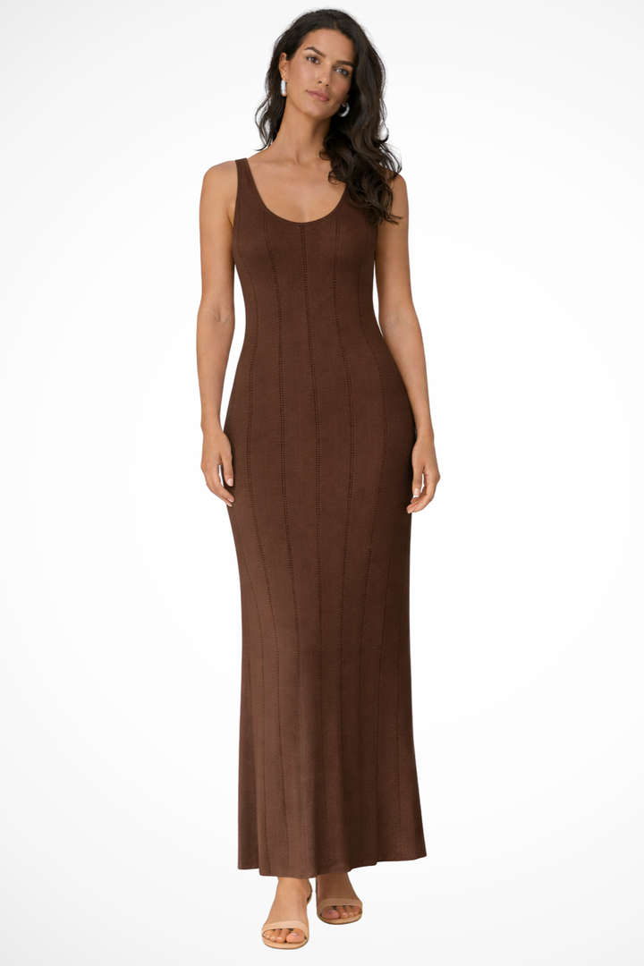 Siopie Women's Sleeveless Knit Maxi Dress in Brown