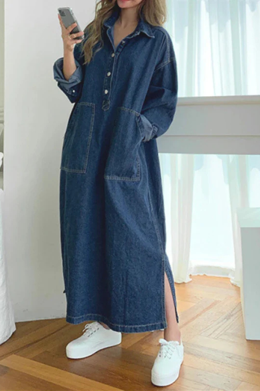 Siopie Women's Oversized Denim Maxi Dress with Pockets