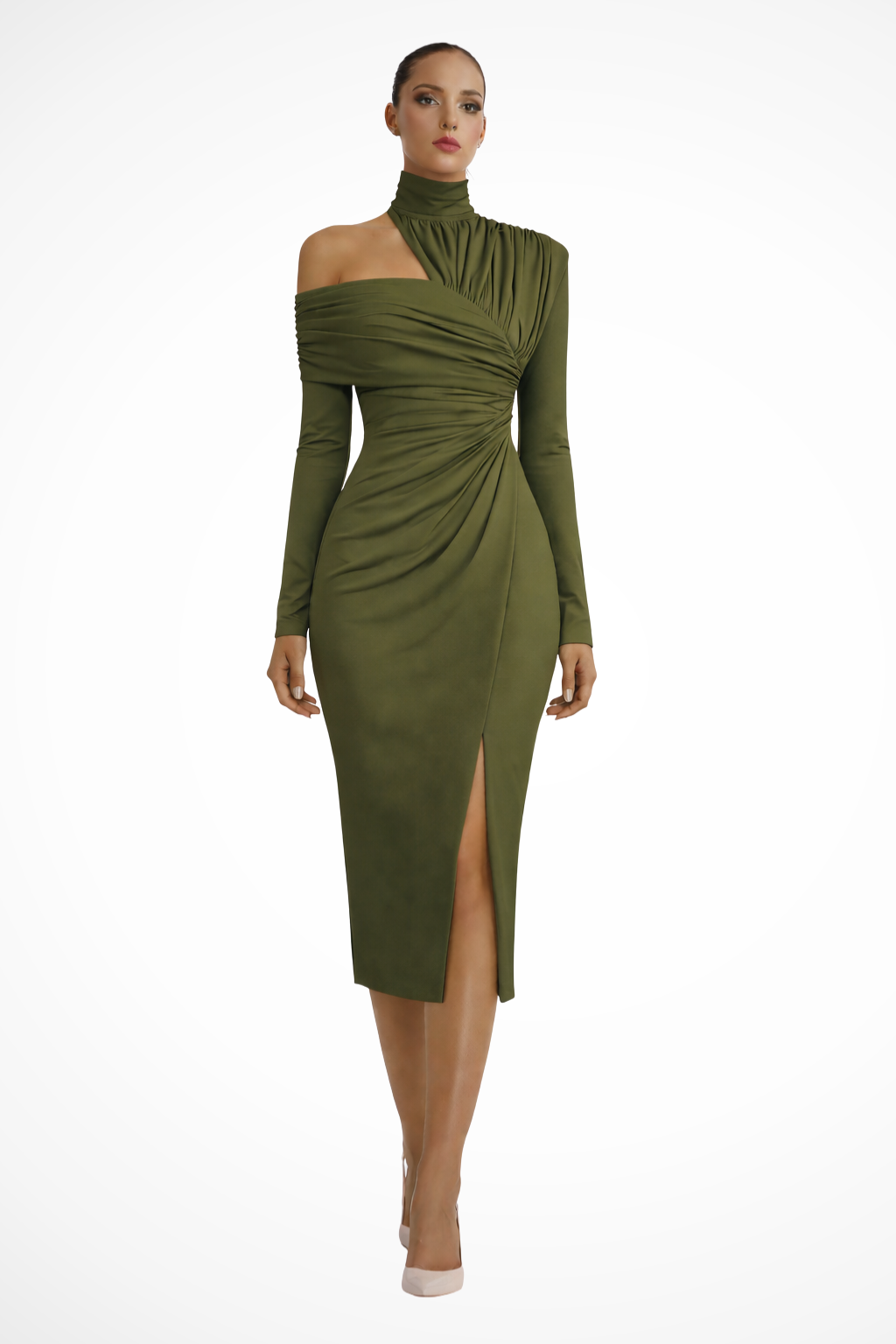 Womens Midi Dress Asymmetric One Shoulder
