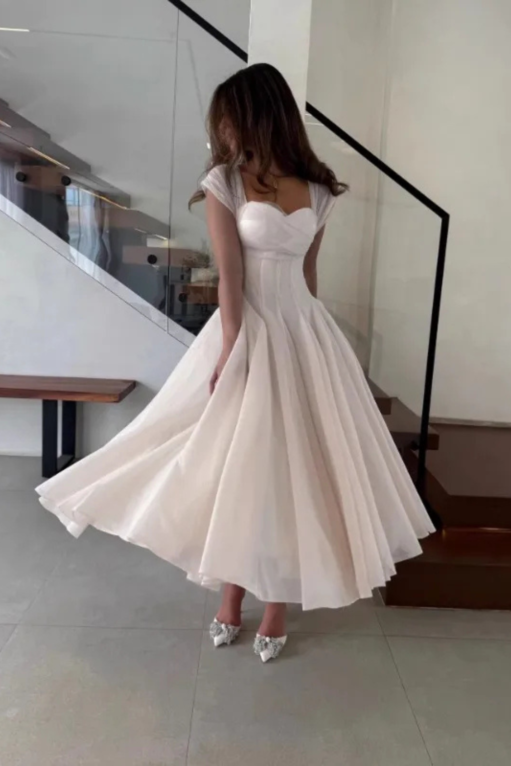 Siopie Women's Tulle Sweetheart Flared Midi Dress