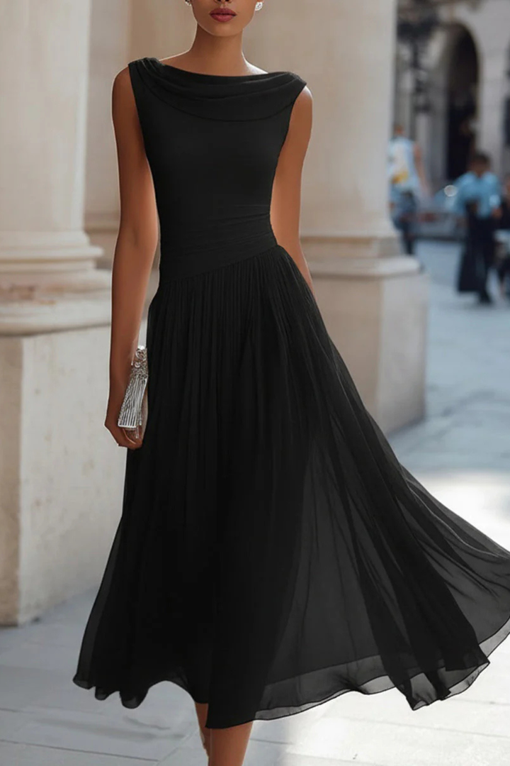 Womens Midi Dress Draped Pleated Style