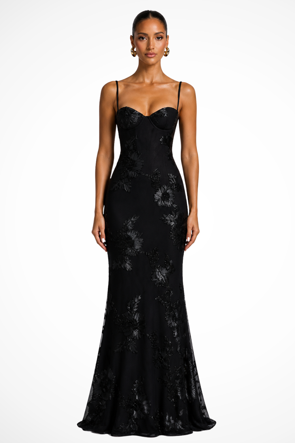 Womens Maxi Dress with Embroidered Floral Corset