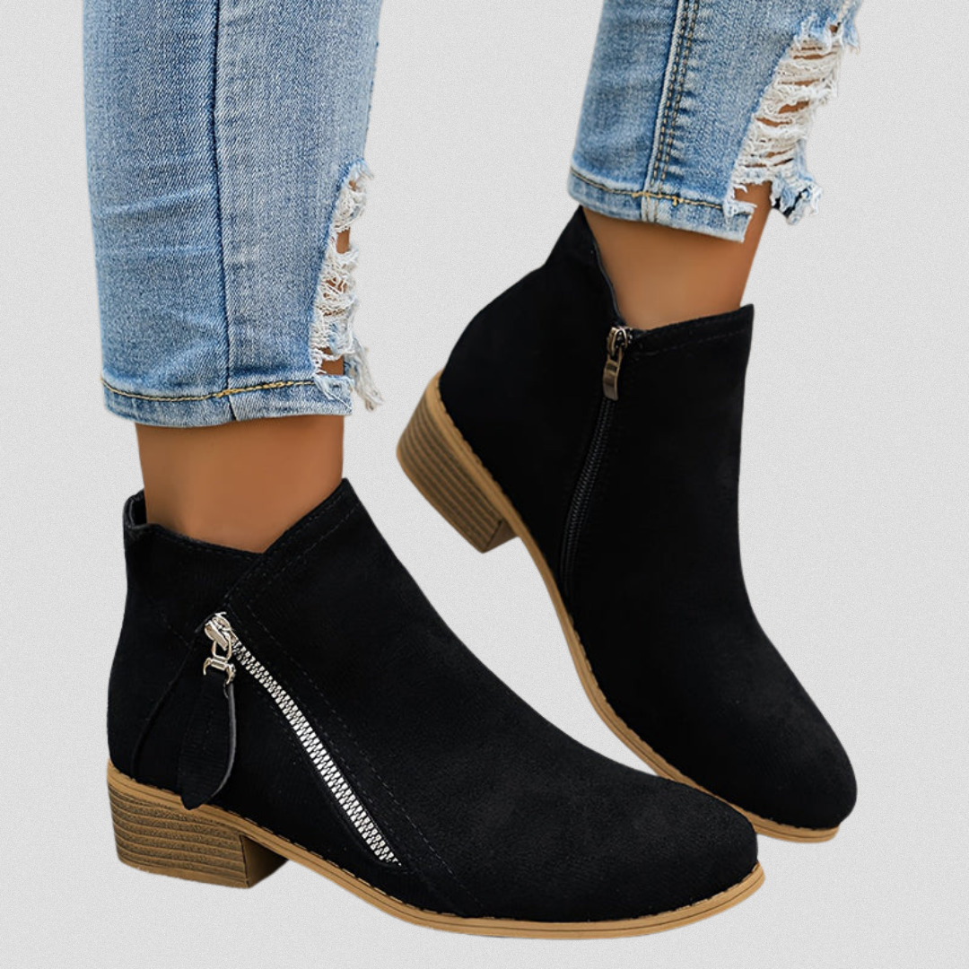 Women's Casual Zip Leather Ankle Boots with Comfort Fit