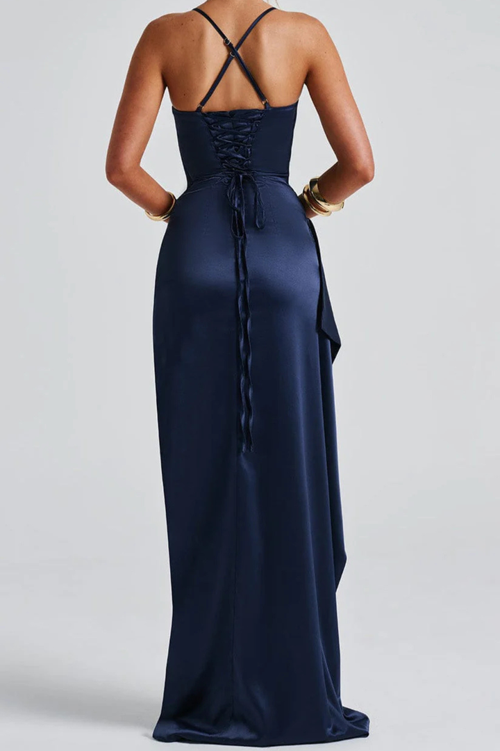 Womens Maxi Dress Spaghetti Strap Ruched