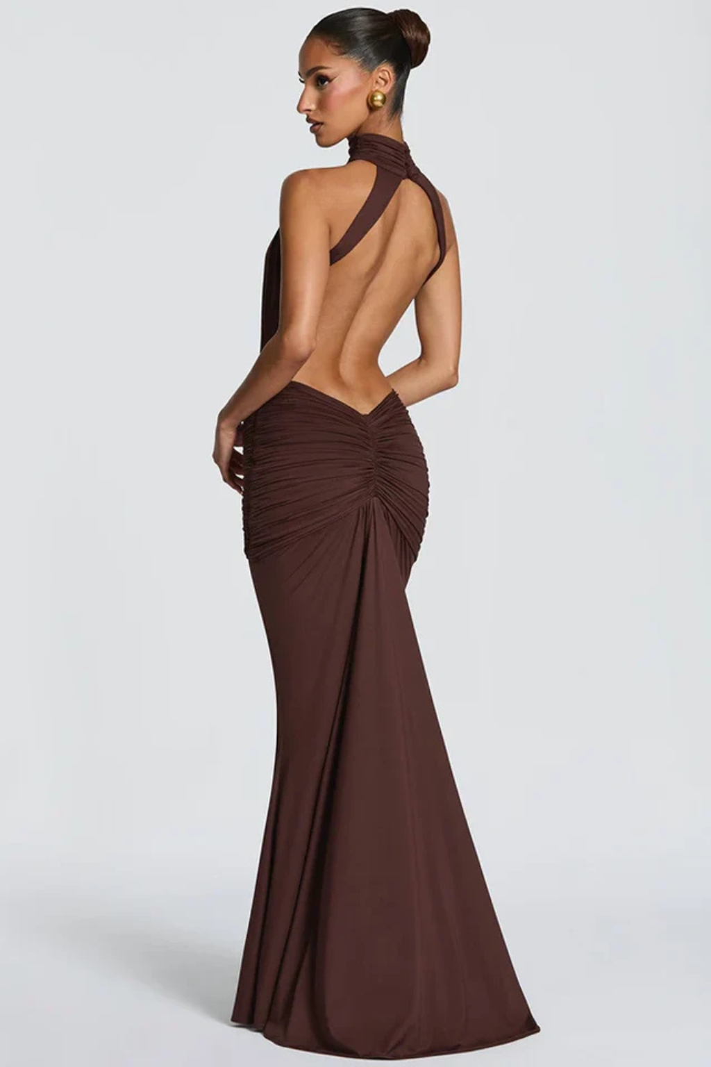Siopie Women's High Neck Backless Ruched Maxi Dress