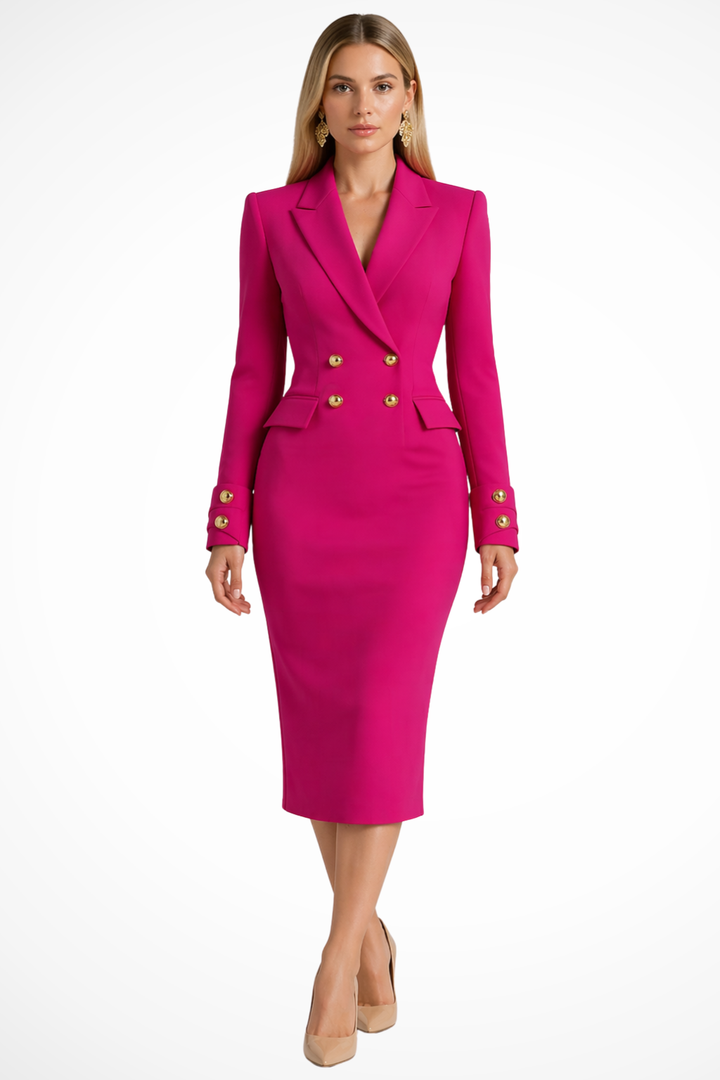 Siopie Women's Double Breasted Blazer Midi Dress in Rose Pink