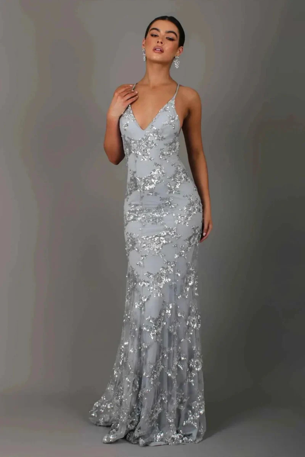 Womens Maxi Dress with V-Neck and Sequin Detail