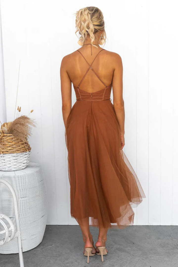Womens Midi Dress with Corset and Tiered Layers