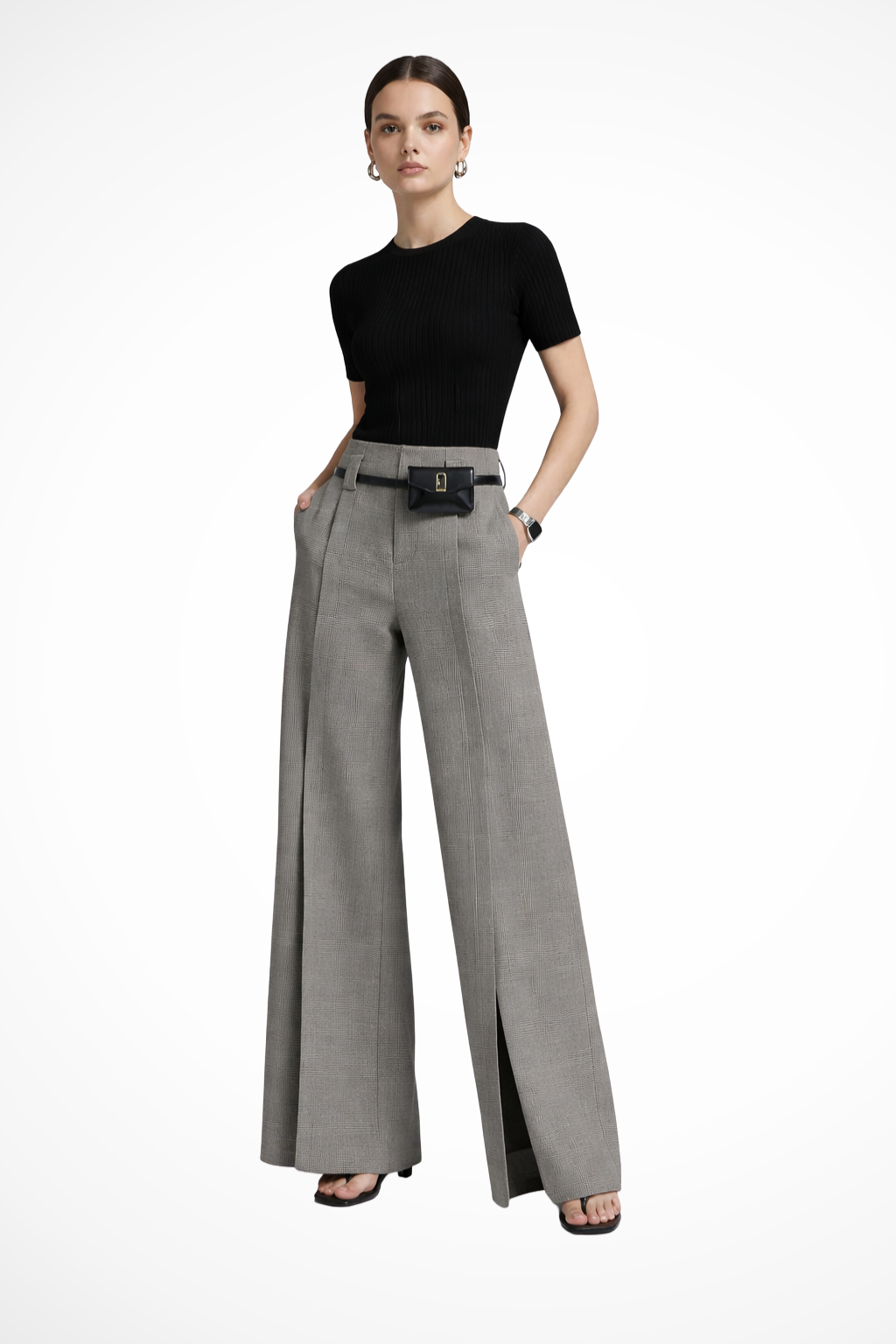 Siopie Women's Tailored Wide Leg Trousers in Grey