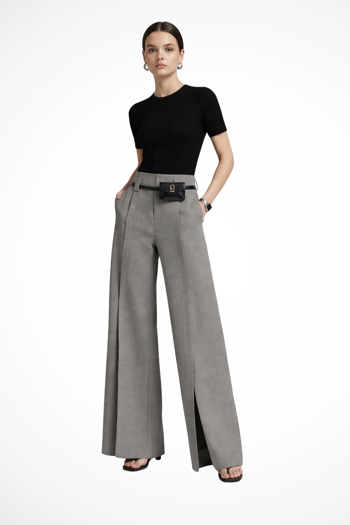 Siopie Women's Tailored Wide Leg Trousers in Grey