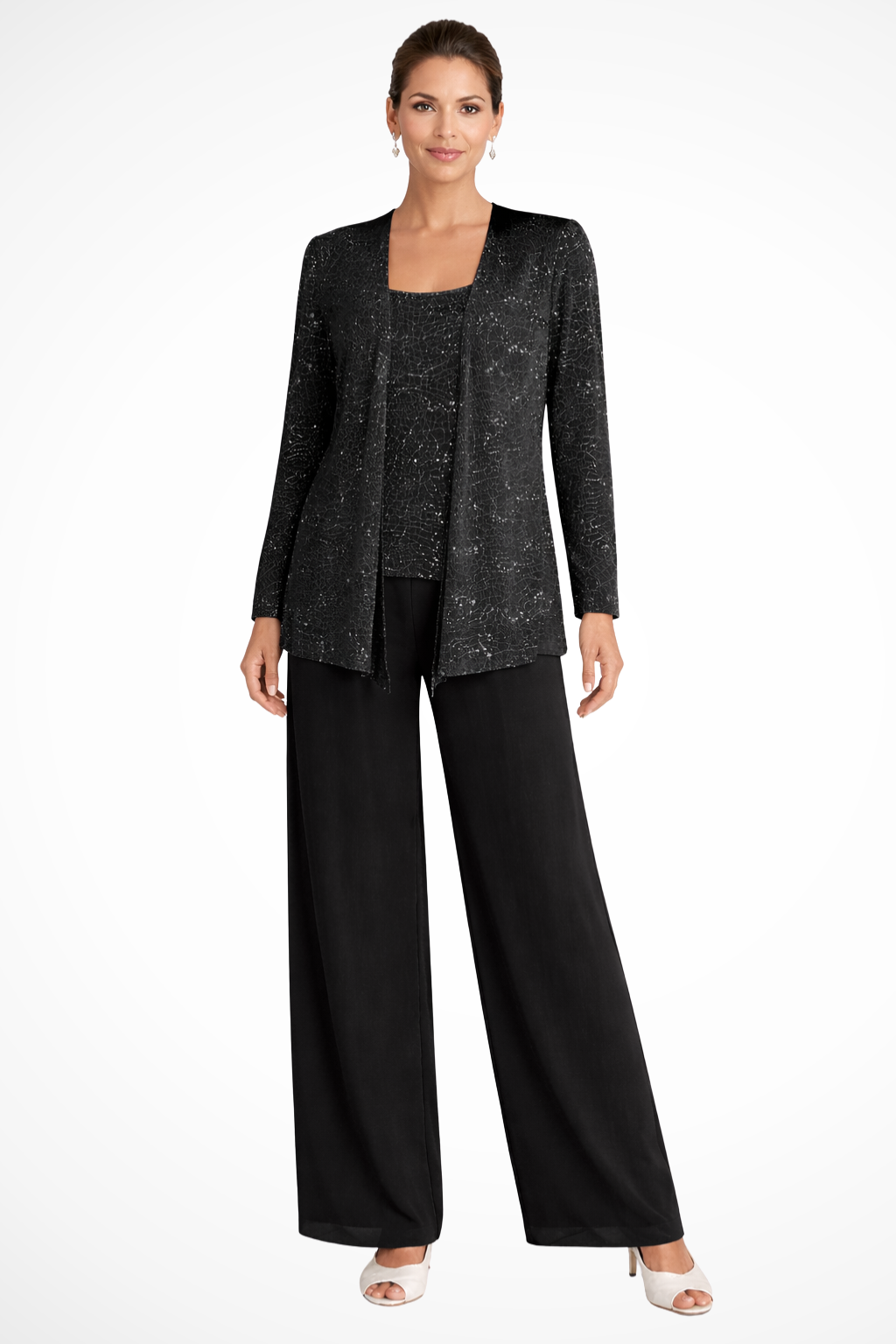 Womens Three-Piece Trouser Suit with Sequin Lace