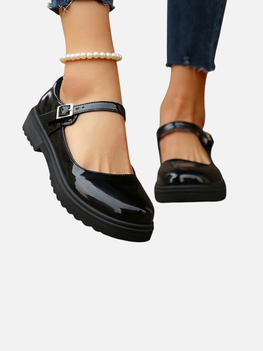 Women's Stylish Glossy Leather Mary Jane Loafers