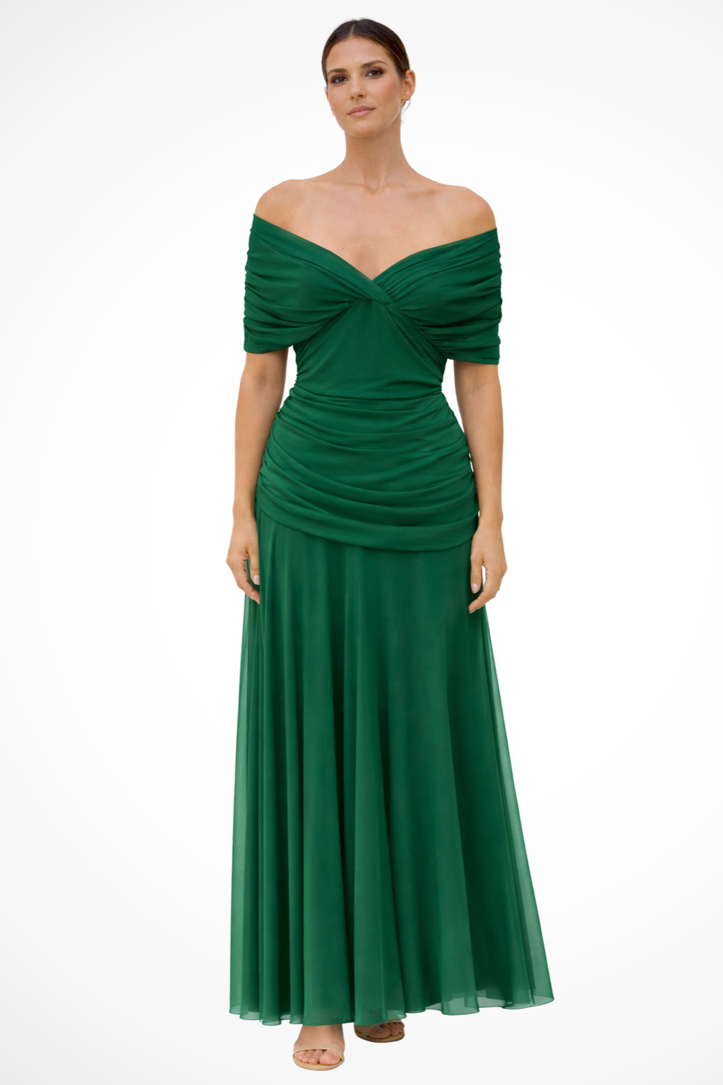 Siopie Women's Off Shoulder Pleated Midi Dress in Green
