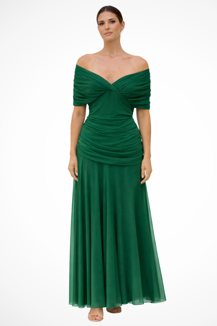 Siopie Women's Off Shoulder Pleated Midi Dress in Green