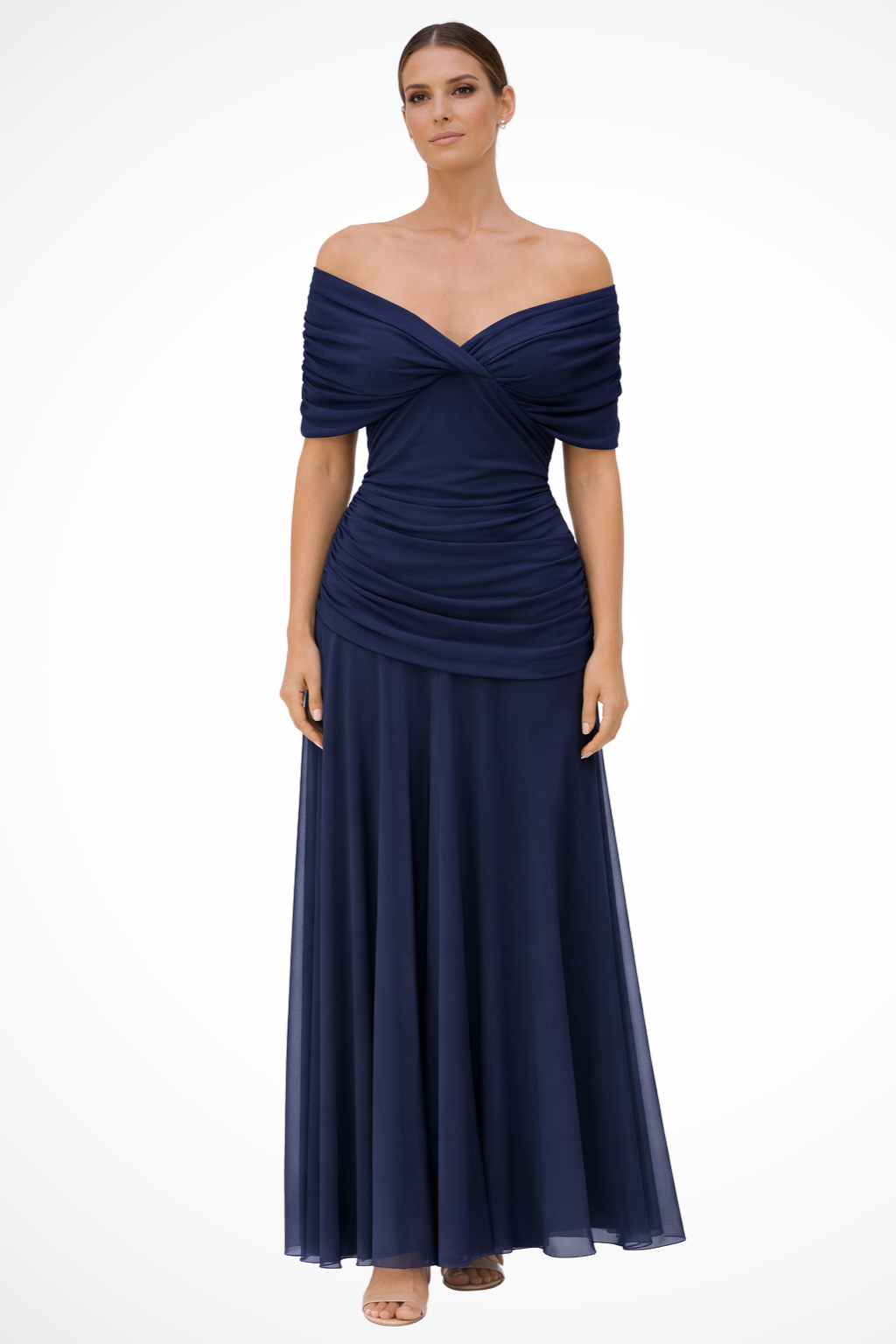 Siopie Women's Off Shoulder Pleated Midi Dress in Blue