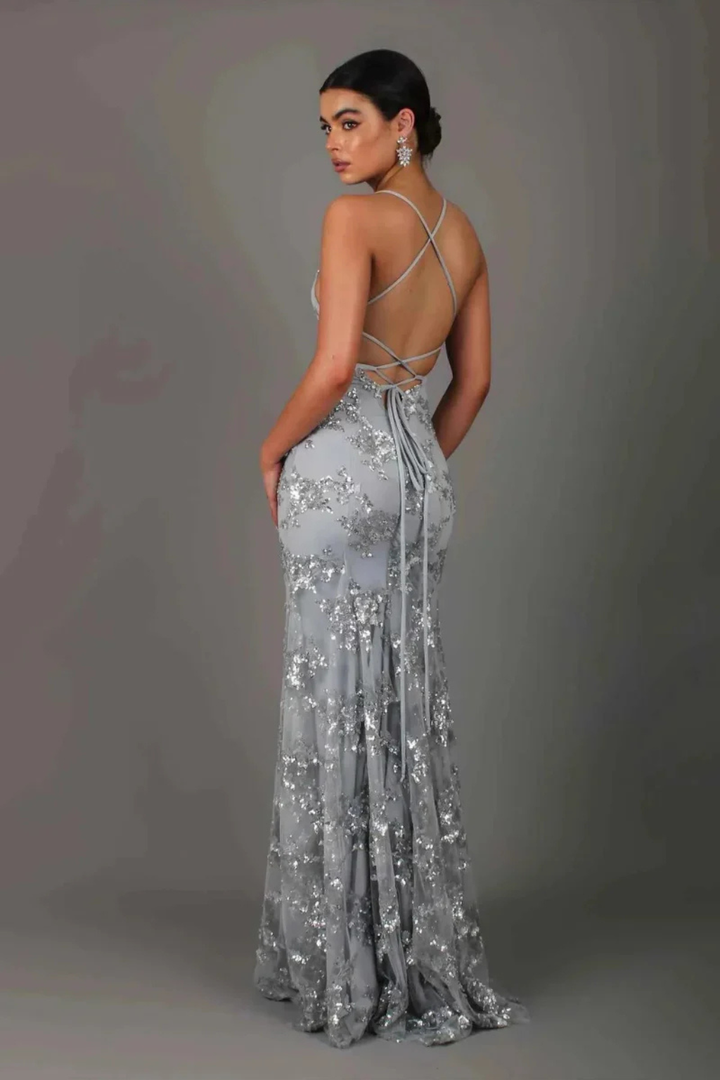 Womens Maxi Dress with V-Neck and Sequin Detail