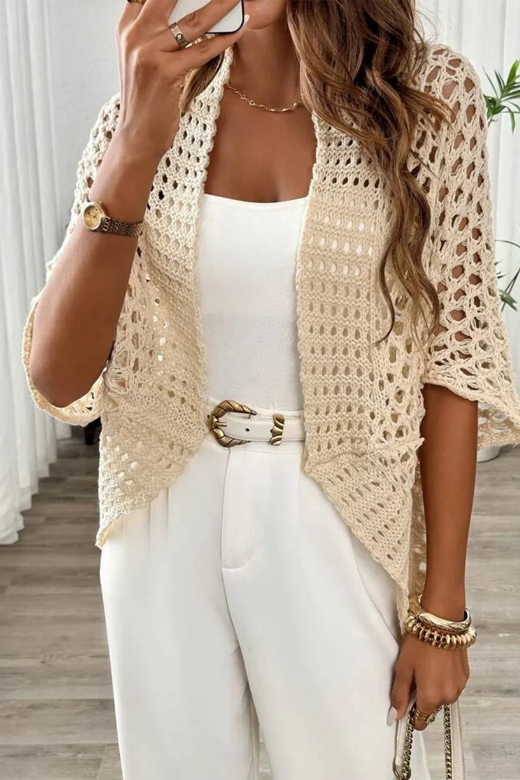 Siopie Women's Short Sleeve Crochet Cardigan