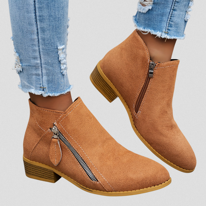 Women's Casual Zip Leather Ankle Boots with Comfort Fit
