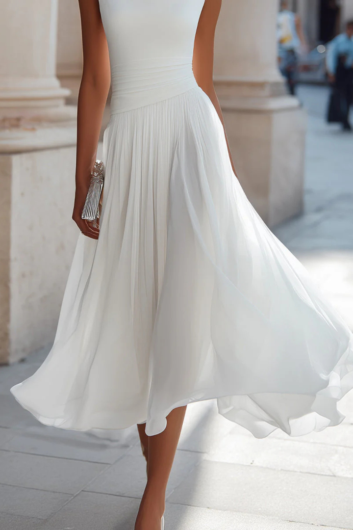 Womens Midi Dress Draped Pleated Style