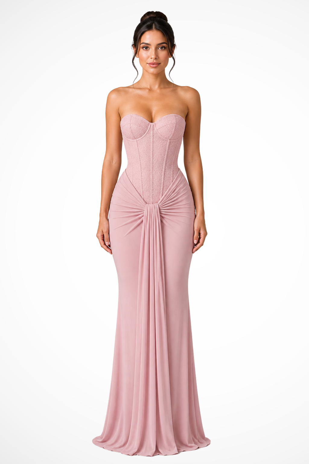 Siopie Women's Lace Corset Strapless Draped Maxi Dress in Pink
