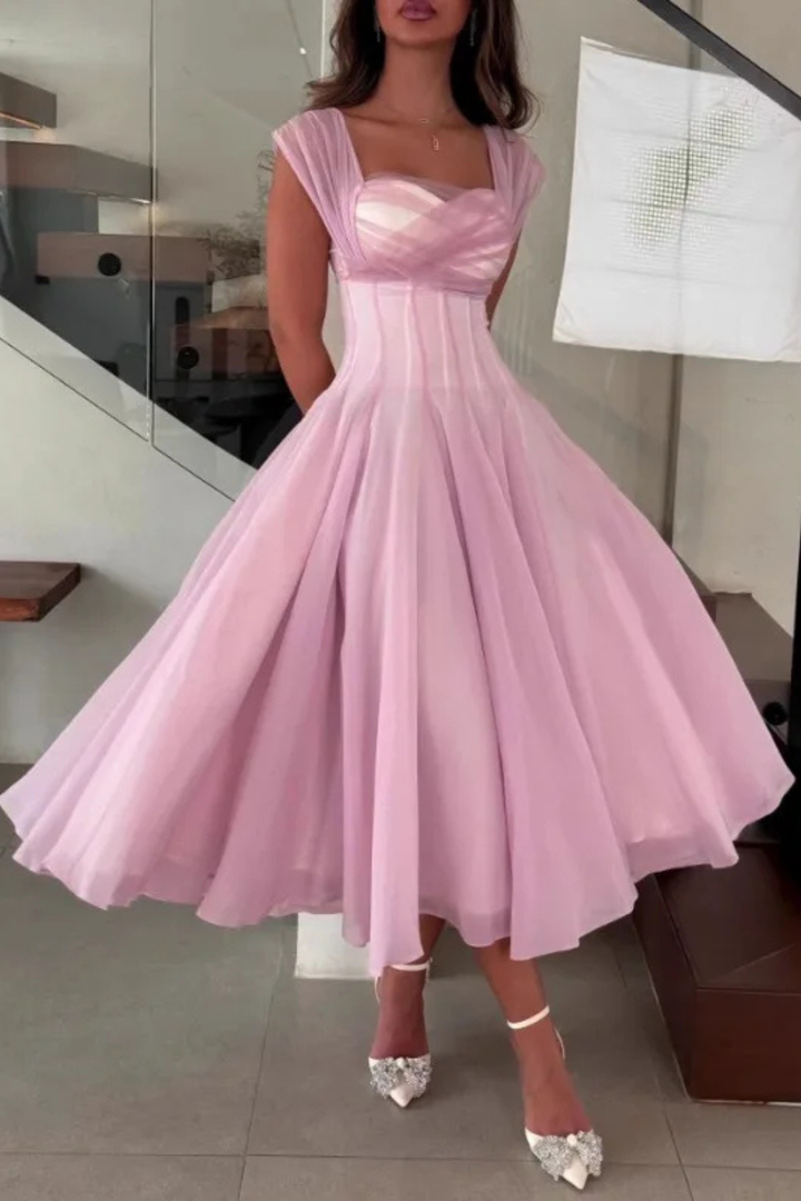 Siopie Women's Tulle Sweetheart Flared Midi Dress