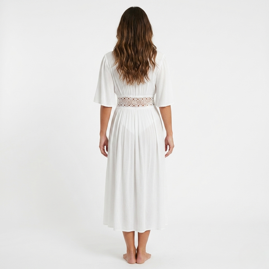 Womens Maxi Dress Cover-Up Breathable Weave Tie Waist