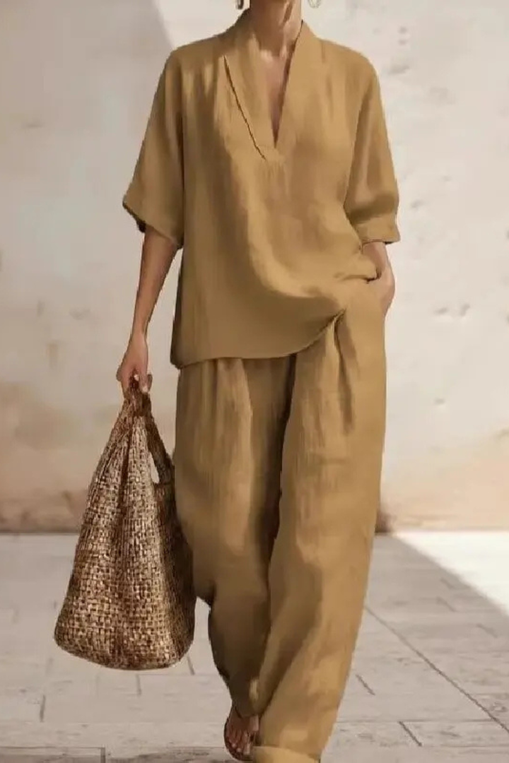 Siopie Women's Linen Wide Leg Co-Ord Set
