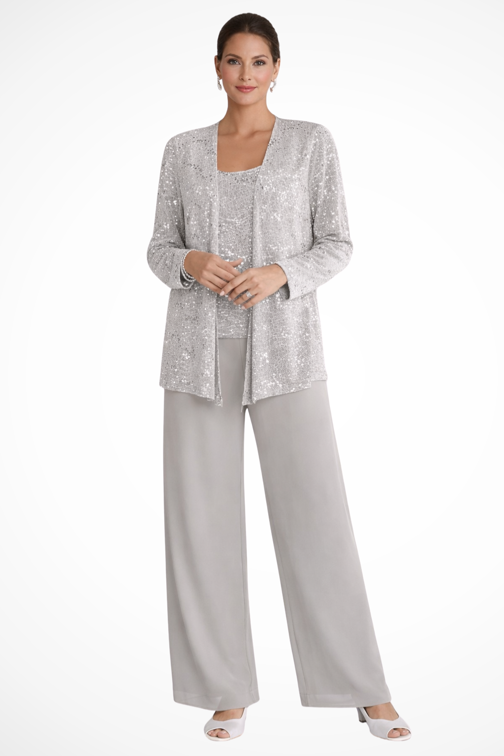 Womens Three-Piece Trouser Suit with Sequin Lace - Clovrio